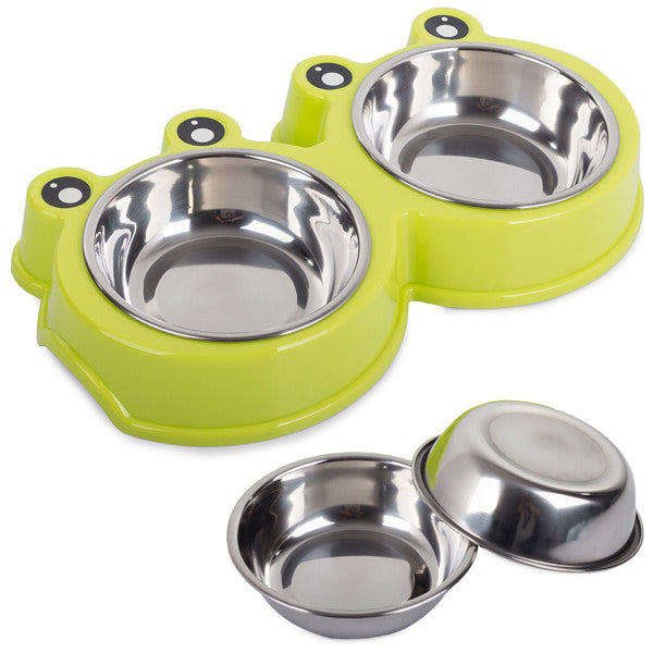 Gamelle double pour chien et chat, 0,175 lx 2, coloris vert