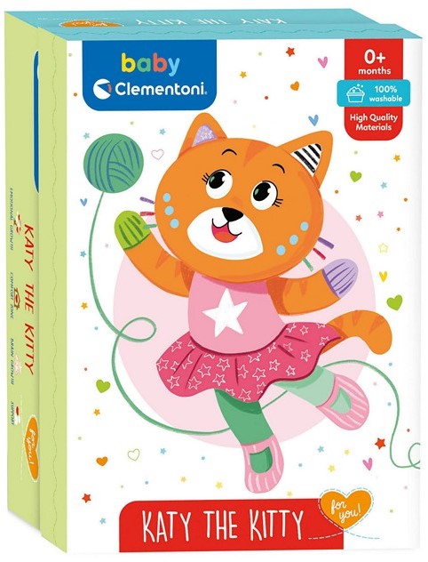 Peluche Clementoni pour bébé, avec différentes matières et oreilles froissées, Katy le chaton, 22 x 30 cm