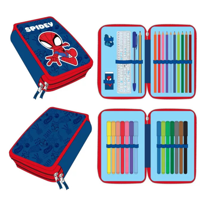 Trousse a crayons remplie 2 compartiments spidey