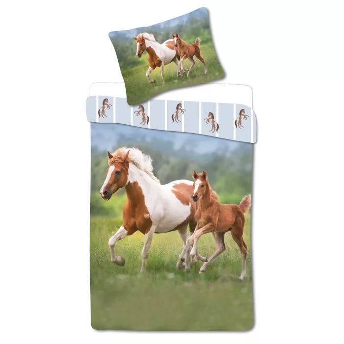 Linge de lit Chevaux 140×200 cm, 70×90 cm.
