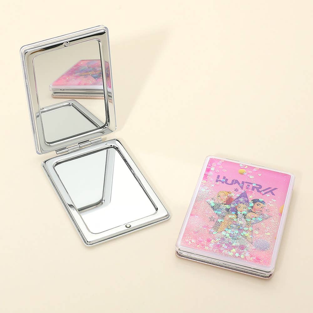 Miroirs cosmétiques imprimés avec personnages de chasseurs de démons Kpop flottants et pailletés HUNTRIX