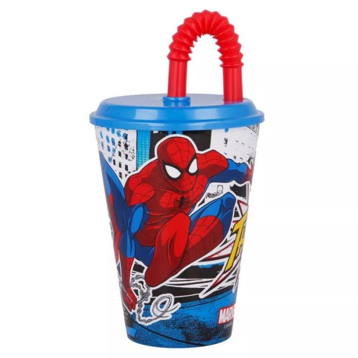 Gobelet plastique avec paille spiderman 430ml