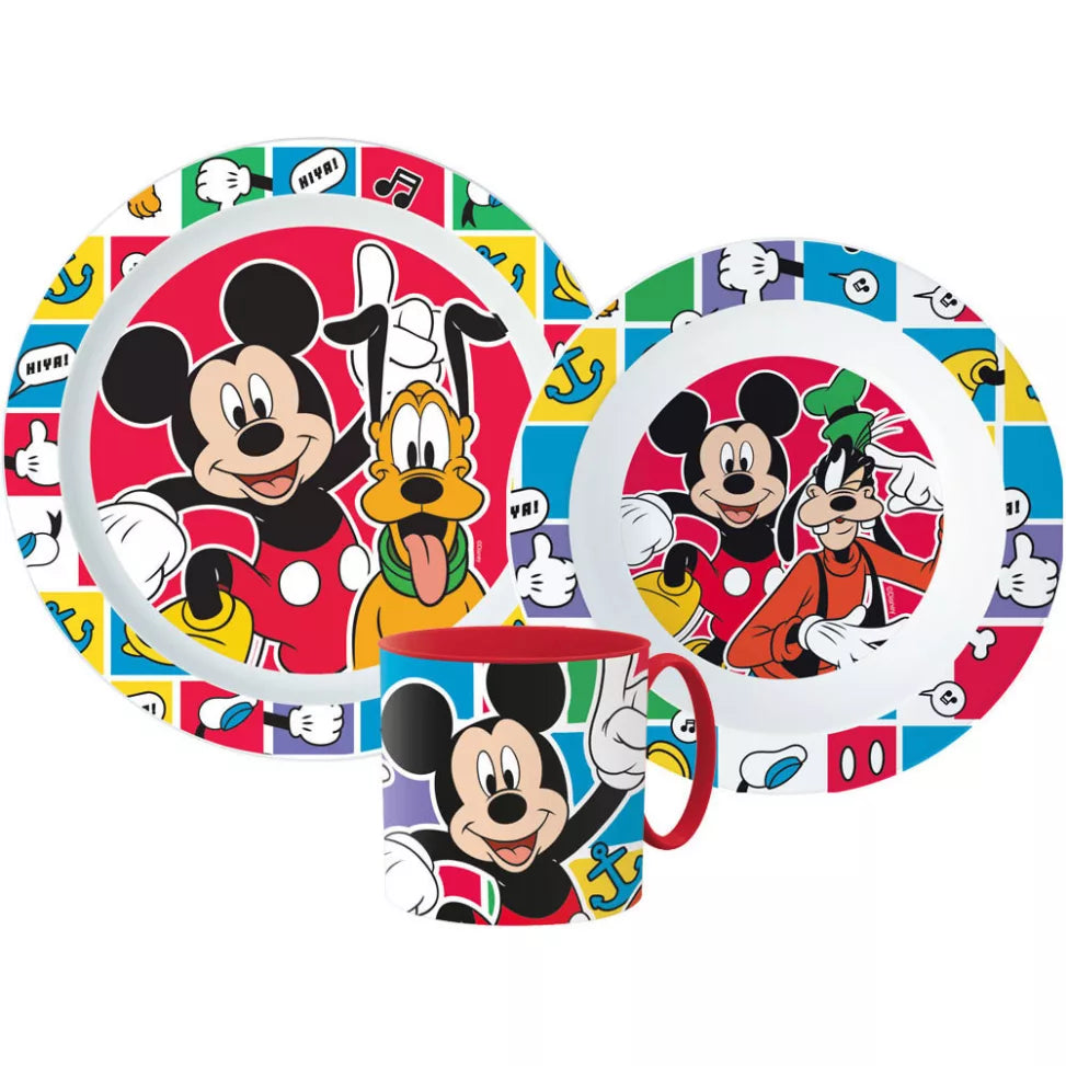 Ensemble de vaisselle Mickey en plastique, compatible micro-ondes, avec tasse de 265 ml