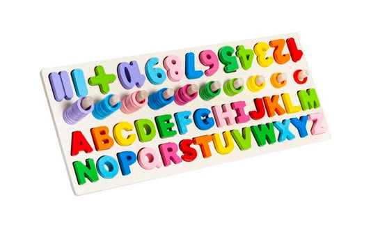 Puzzle en bois colorés lettres et chiffres