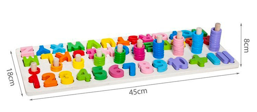 Puzzle en bois colorés lettres et chiffres