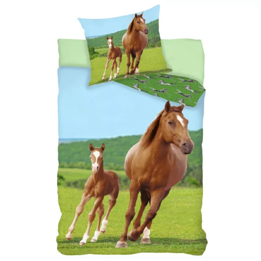 Linge de lit « Chevaux » 140×200 cm, 70×90 cm.