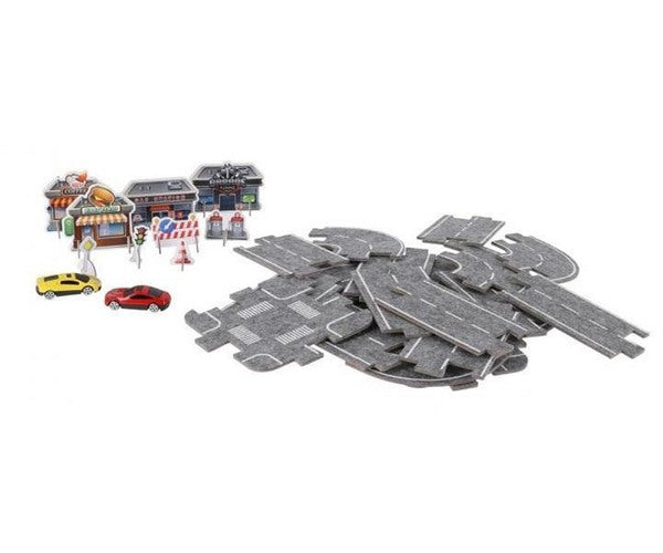 Circuit de course de rue velours Puzzle de piste + 2 Cars 30x22x5,5cm