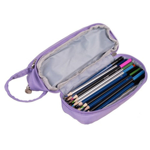 TROUSSE À CRAYONS D'ÉCOLE VIOLET GRANDE - EXTENSIBLE / TROIS COMPARTIMENTS