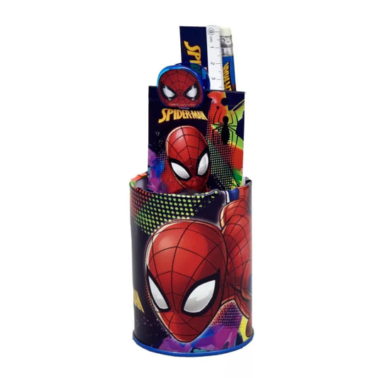 Pot a crayons en métal et accessoires spiderman