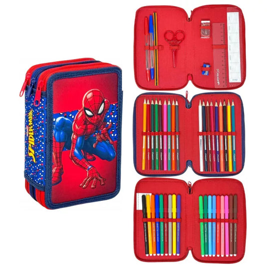 Trousse a crayons remplie 3 compartiments spidey