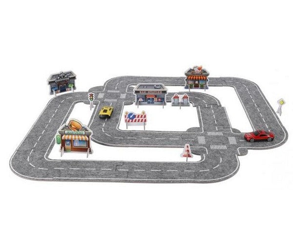 Circuit de course de rue velours Puzzle de piste + 2 Cars 30x22x5,5cm