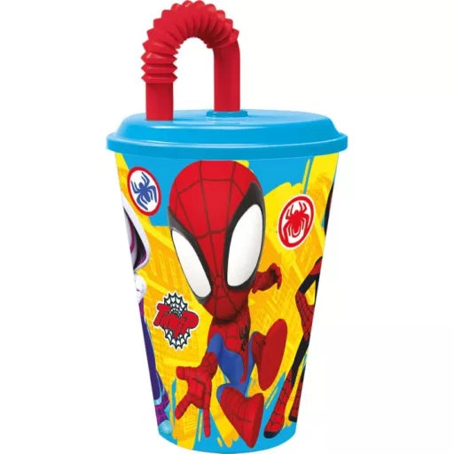 Gobelet plastique avec paille spidey 430ml
