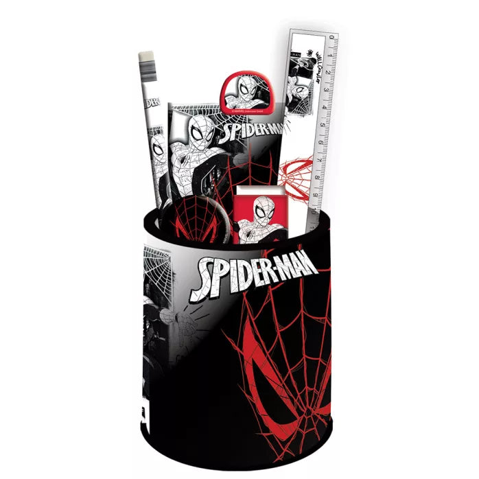 Pot a crayons en métal et accessoires spiderman