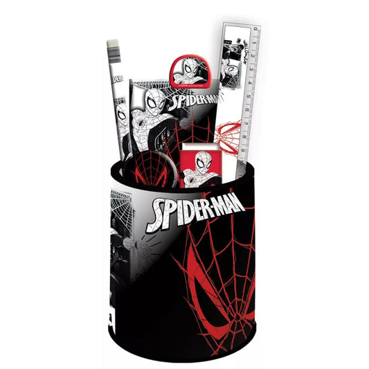 Pot a crayons en métal et accessoires spiderman