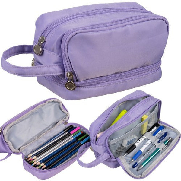 TROUSSE À CRAYONS D'ÉCOLE VIOLET GRANDE - EXTENSIBLE / TROIS COMPARTIMENTS