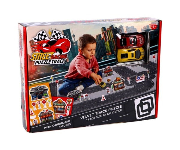 Circuit de course de rue velours Puzzle de piste + 2 Cars 30x22x5,5cm