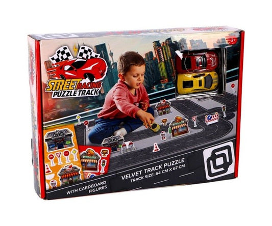 Circuit de course de rue velours Puzzle de piste + 2 Cars 30x22x5,5cm